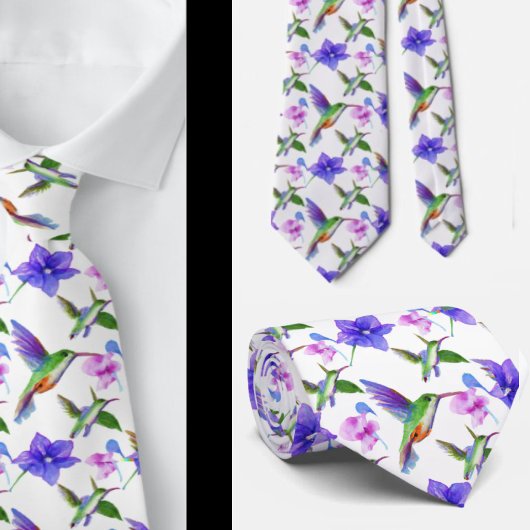 Bloemenschildering met kolibrie en bloemen halsdoe stropdas