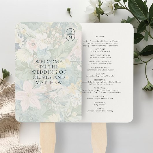 Bloemenschildering Monogram Huwelijksprogramma Handwaaier