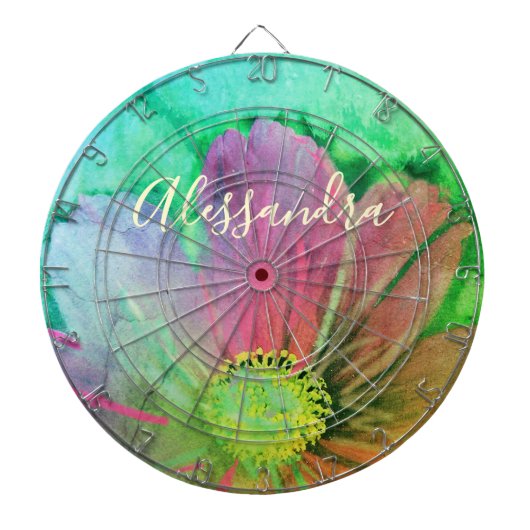 Bloemenschildering Naam Monogram Kleurrijk Botanic Dartbord (Voorkant)