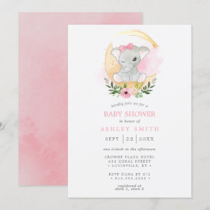 Bloemenschildering Olifant Maan Meisje Baby Shower Kaart