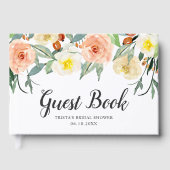 Bloemenschildering Perzik Waterverf Bruidsdiner Gastenboek (Voorkant)