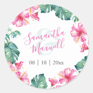 Bloemenschildering Roze en Groene Favor Stickers