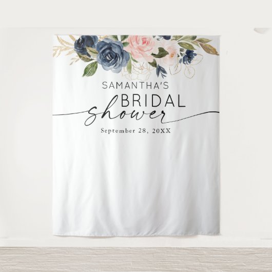 Bloemenschildering Roze Marine Trouw Bruiloft Wandkleed (Voorkant)