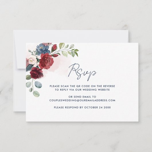 Bloemenschildering Script QR Code Huwelijk RSVP Kaartje (Voorkant)
