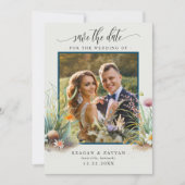 Bloemenschildering strandtafereel foto save the da save the date (Voorkant)