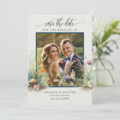 Bloemenschildering strandtafereel foto save the da save the date (Staand voorkant)