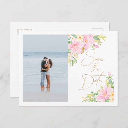 Bloemenschildering Trouwfoto Save The Date Uitnodiging Briefkaart (Voorkant / Achterkant)