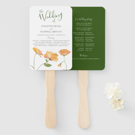 Bloemenschildering Trouwprogramma Fan Handwaaier (Voorkant en achterkant)
