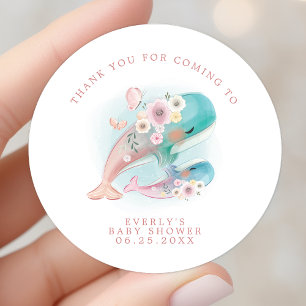 Bloemenschildering Walvissen Baby Shower Bedankt Ronde Sticker