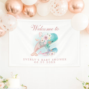 Bloemenschildering Walvissen Meisje Baby Shower We Spandoek