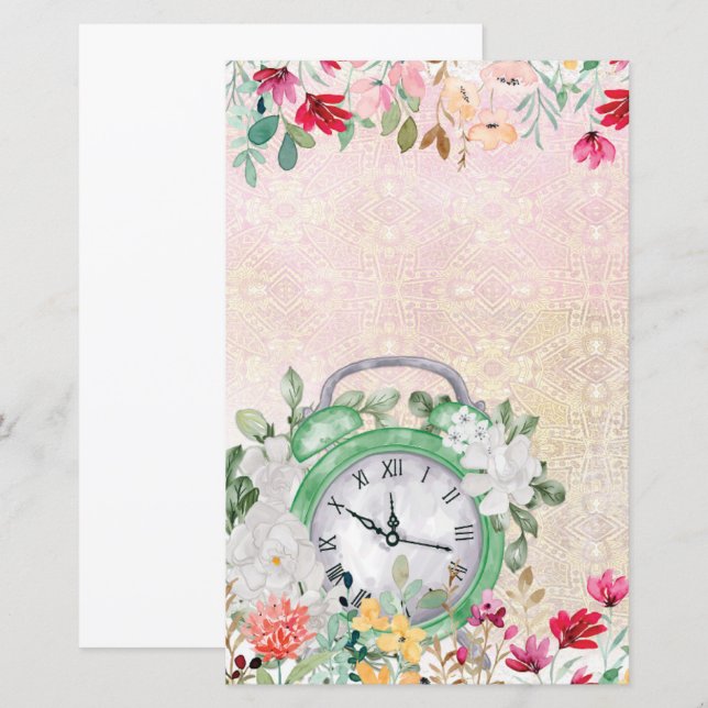 Bloemenschildering waterverf klok decoupage plakbo (Voorkant / Achterkant)