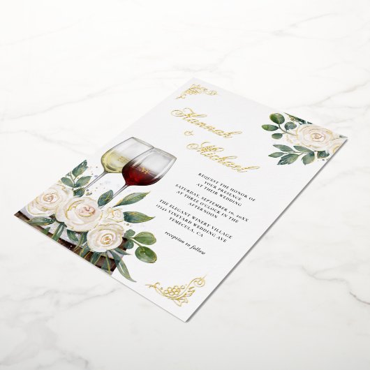 Bloemenschildering Wijngaard Bruiloft Goud Folie Uitnodiging (Gedraaid)