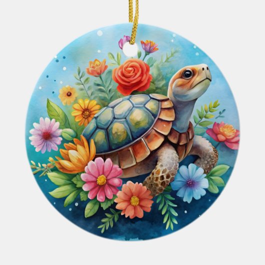 Bloemenschildpad Keramisch Ornament (Voorkant)
