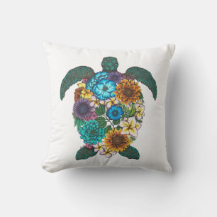 Bloemenschildpad Kleur Witte Achtergrond Kussen