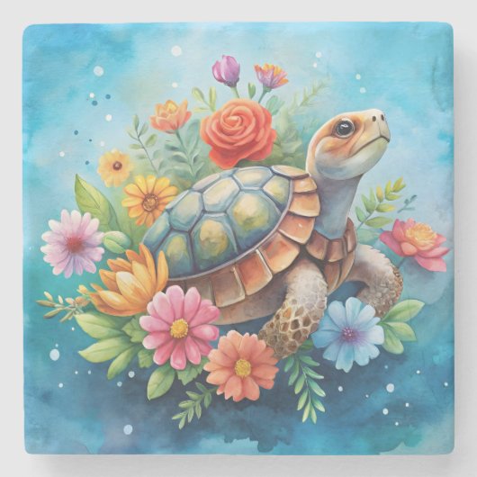Bloemenschildpad Stenen Onderzetter (Voorkant)