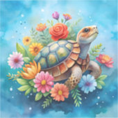 Bloemenschildpad Sticker (Voorkant)