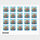 Bloemenschildpad Vierkante Sticker (Vel)