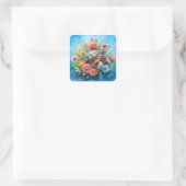 Bloemenschildpad Vierkante Sticker (Tas)