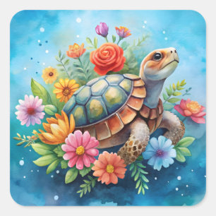 Bloemenschildpad Vierkante Sticker