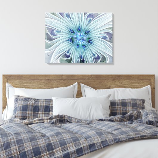 Bloemenschoonheid Abstract Modern Blauw Bloemdriel Canvas Afdruk (Insitu (Slaapkamer))