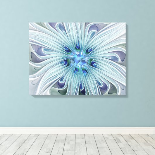 Bloemenschoonheid Abstract Modern Blauw Bloemdriel Canvas Afdruk (Insitu (Houten vloer))