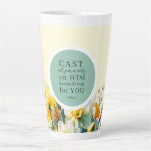 Bloemenschrift 1 Petrus 5:7 Latte Mok