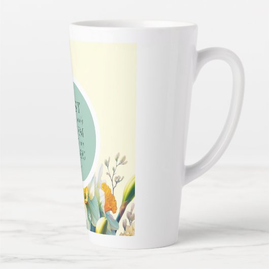 Bloemenschrift 1 Petrus 5:7 Latte Mok (Rechts)