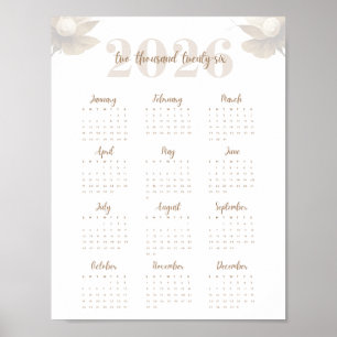 Bloemenschrift 2026 Eén pagina kalender Elegant  Poster