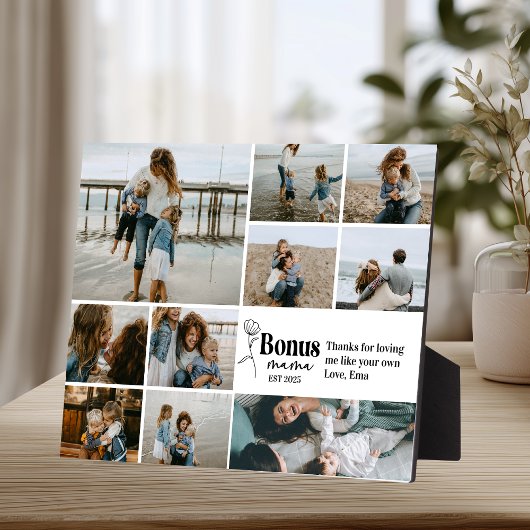 Bloemenschrift Bonus Mama Aangepaste Foto Collage Fotoplaat