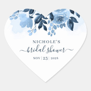 Bloemenschrift in waterverf Navyblauw Bruiloftsfee Hart Sticker