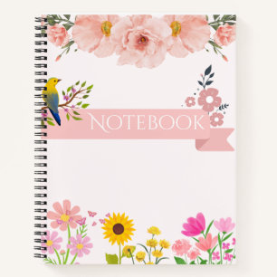 Bloemenschrift met vogel en zonnebloem notitieboek
