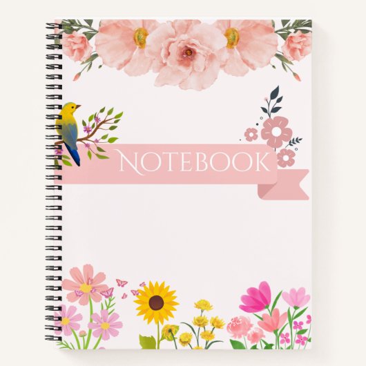 Bloemenschrift met vogel en zonnebloem notitieboek (Voorkant)