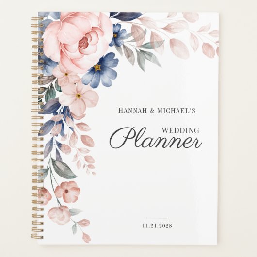 Bloemenschrift Waterverf Roze Bloemen Bruiloft Planner (Voorkant)