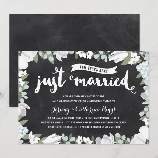 Bloemenschrijfbord | 10e trouwjubileum kaart (Voorkant / Achterkant)