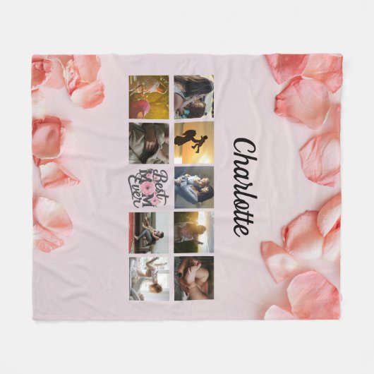 Bloemenscript Beste mam ooit fotocollage Fleece Deken (Voorkant (Horizontaal))