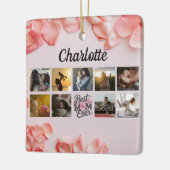 Bloemenscript Beste mam ooit roze foto collage Keramisch Ornament (Links)