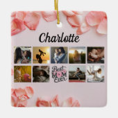 Bloemenscript Beste mam ooit roze foto collage Keramisch Ornament (Voorkant)