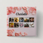 Bloemenscript Beste mam ooit roze foto collage Vierkante Button 5,1 Cm (Voorkant)