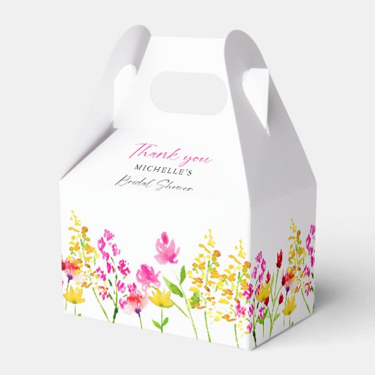 Bloemenscript voor bruidsuitnodiging met wilde blo bedankdoosjes (Voorkant Zijde)