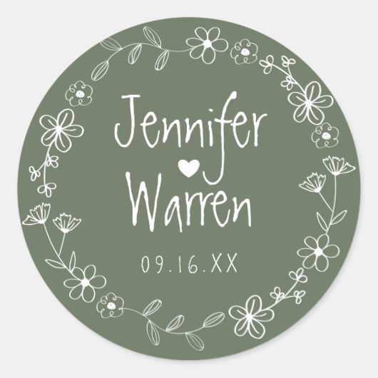 Bloemense Krans Huwelijk Groen Ronde Sticker (Voorkant)