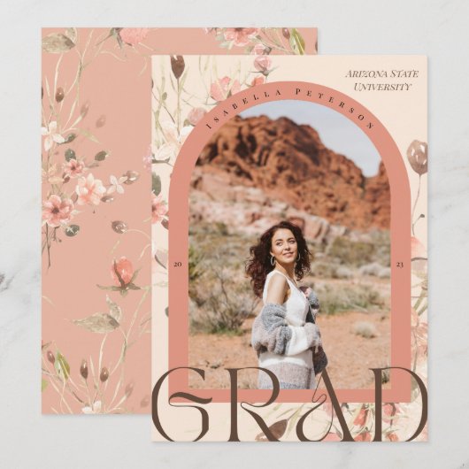 Bloemensereniteit: Boho Arch Lijst Afstuderen Foto Aankondiging (Voorkant / Achterkant)