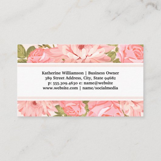 Bloemenservice | Mooie Roze Bloemen Visitekaartje (Achterkant)