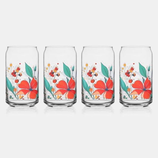 Bloemenset van 4, 16oz, 470ml blikvorm glas (Voorkant)