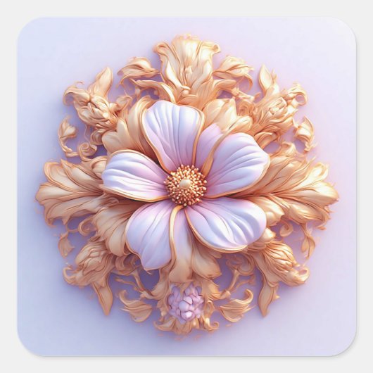 Bloemensier Gouden Luxe Sierad Geschenk Vierkante Sticker (Voorkant)