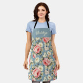 Bloemensier Tuin Bloemen Patroon Monogram Naam Schort (Gedragen)