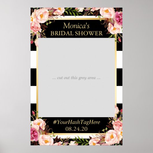 Bloemensier Zwart Wit Goud Bruiloftsshower Fotorek Poster (Voorkant)