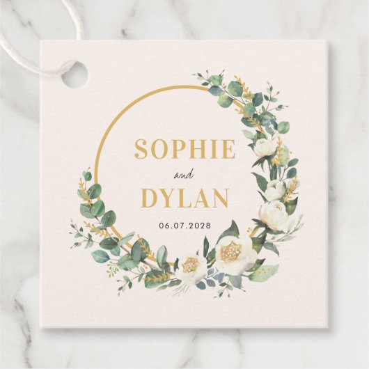 Bloemensieraden bewerkbare kleur bruidsgunstlabels bedankjes labels (Voorkant)