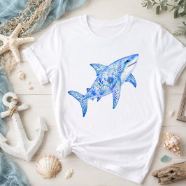 Bloemensierde aardewerk haaienkunst t-shirt