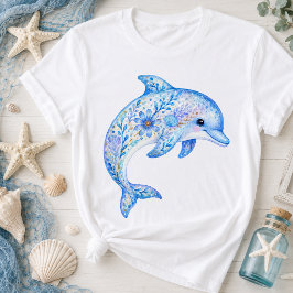 Bloemensierde aardewerk kunst dolfijn t-shirt