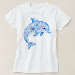Bloemensierde aardewerk kunst dolfijn t-shirt